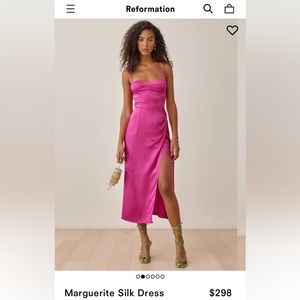 Reformation pink silk midi dress with side slit